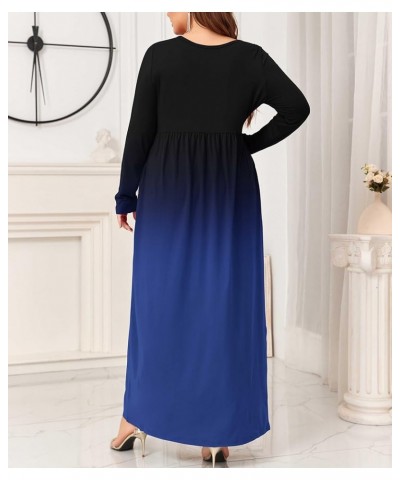 Women Plus Size Long Sleeve Maxi Dress Casual Loose Plain Fall Long Flowy Dress with Pockets Long Sleeve-black Blue $9.89 Dre...