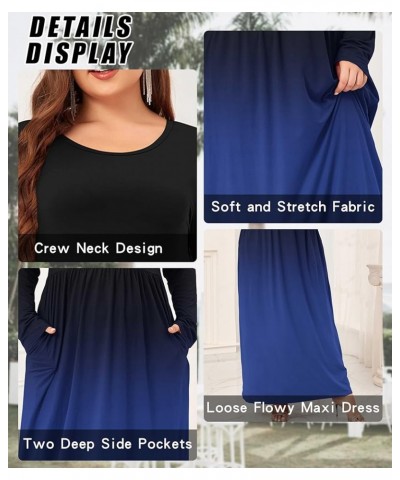 Women Plus Size Long Sleeve Maxi Dress Casual Loose Plain Fall Long Flowy Dress with Pockets Long Sleeve-black Blue $9.89 Dre...