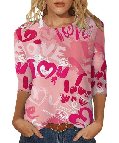 Valentine Day Shirt for Women 3/4 Sleeve Cute Love Hearts Graphic Tees Casual Fashion Tops Blouse 013-hot Pink $9.43 Socks