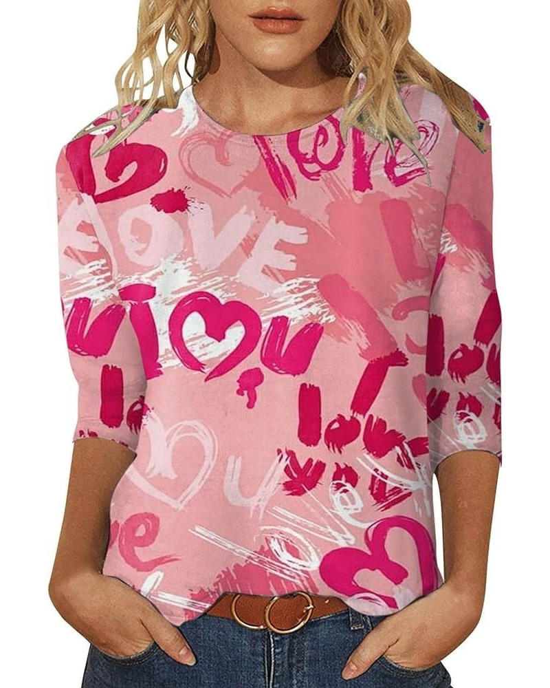 Valentine Day Shirt for Women 3/4 Sleeve Cute Love Hearts Graphic Tees Casual Fashion Tops Blouse 013-hot Pink $9.43 Socks