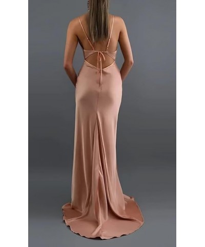 Satin Mermaid Long Bridesmaid Dresses Cowl Neck Formal Party Dress Spaghetti Straps Backless Evening Gown Peach $28.59 Dresses