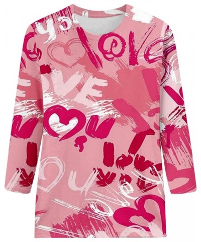 Valentine Day Shirt for Women 3/4 Sleeve Cute Love Hearts Graphic Tees Casual Fashion Tops Blouse 013-hot Pink $9.43 Socks