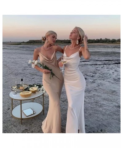 Satin Mermaid Long Bridesmaid Dresses Cowl Neck Formal Party Dress Spaghetti Straps Backless Evening Gown Peach $28.59 Dresses