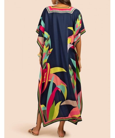 Women Plus Size Kaftan Dress Swimsuit Cover Up Caftan Maxi Beach Dresses C-dark Navy $15.05 Swimsuits