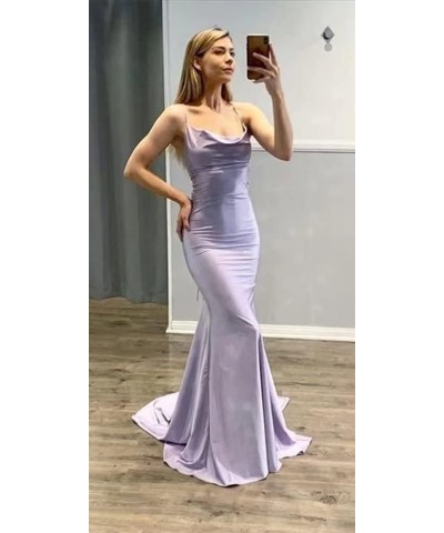 Satin Mermaid Long Bridesmaid Dresses Cowl Neck Formal Party Dress Spaghetti Straps Backless Evening Gown Peach $28.59 Dresses