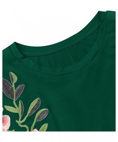 Women's Summer Short Sleeve Crop Top T-Shirt Tie Front Blouse Top Dark Green $14.24 T-Shirts