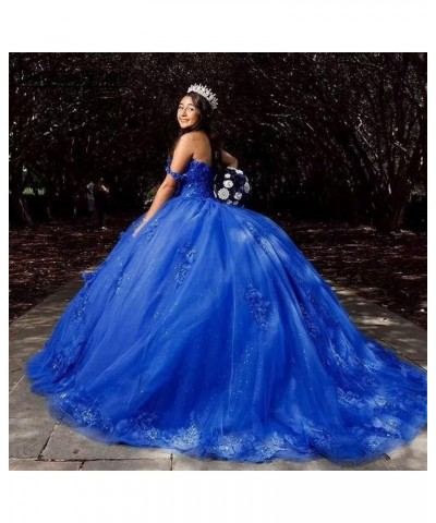 Woman's Off Shoulder Quinceanera Dress 3D Flower Applique Sweet 16 Ball Gowns Glitter Tulle Princess Prom Dress Hot Pink $61....