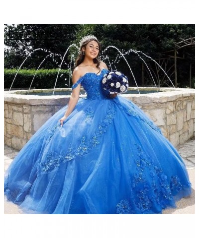 Woman's Off Shoulder Quinceanera Dress 3D Flower Applique Sweet 16 Ball Gowns Glitter Tulle Princess Prom Dress Hot Pink $61....