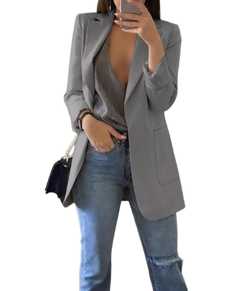 Blazers for Women Business Casual 2024 Spring Open Front Long Sleeve Work Office Jackets Blazer with Pockets B-gray $9.27 Bla...