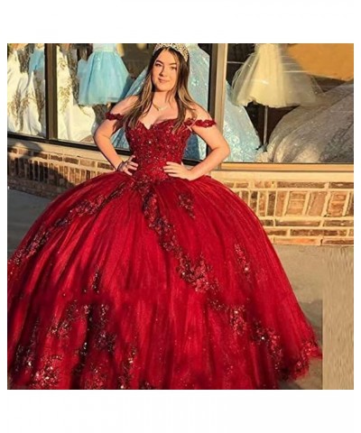 Woman's Off Shoulder Quinceanera Dress 3D Flower Applique Sweet 16 Ball Gowns Glitter Tulle Princess Prom Dress Hot Pink $61....