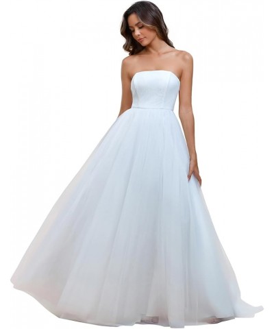 Women's Strapless A-line Empire Waist Tulle Elegant Simple Wedding Dress 01775 White $47.69 Dresses