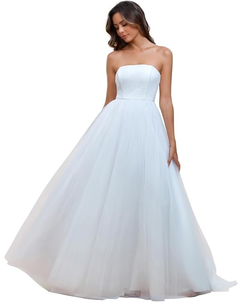 Women's Strapless A-line Empire Waist Tulle Elegant Simple Wedding Dress 01775 White $47.69 Dresses