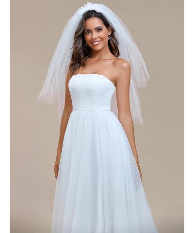 Women's Strapless A-line Empire Waist Tulle Elegant Simple Wedding Dress 01775 White $47.69 Dresses