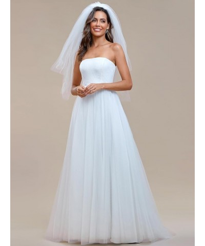 Women's Strapless A-line Empire Waist Tulle Elegant Simple Wedding Dress 01775 White $47.69 Dresses