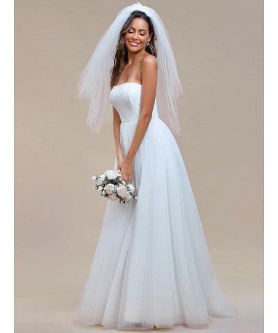 Women's Strapless A-line Empire Waist Tulle Elegant Simple Wedding Dress 01775 White $47.69 Dresses