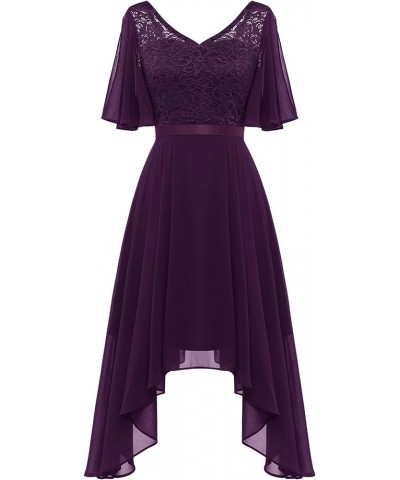 Women's Lace Formal Dresses for Teens Elegant V Neck Flutter Sleeve Hem Asymmetrical Cocktail Prom Dress Grape $28.41 Dresses