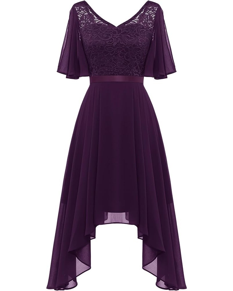 Women's Lace Formal Dresses for Teens Elegant V Neck Flutter Sleeve Hem Asymmetrical Cocktail Prom Dress Grape $28.41 Dresses