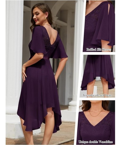 Women's Lace Formal Dresses for Teens Elegant V Neck Flutter Sleeve Hem Asymmetrical Cocktail Prom Dress Grape $28.41 Dresses