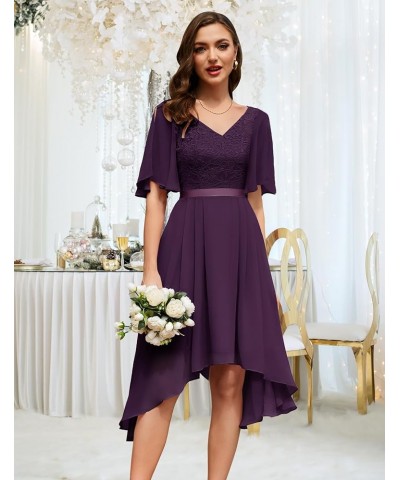 Women's Lace Formal Dresses for Teens Elegant V Neck Flutter Sleeve Hem Asymmetrical Cocktail Prom Dress Grape $28.41 Dresses