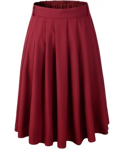 Womens A-line Flared Pleated Knee Length Skirt 1950s Vintage Rockabilly Swing Merlot $17.30 Skirts