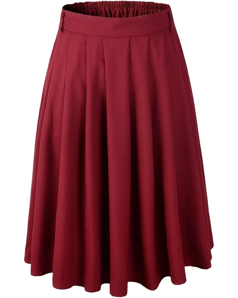 Womens A-line Flared Pleated Knee Length Skirt 1950s Vintage Rockabilly Swing Merlot $17.30 Skirts