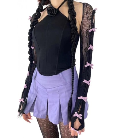 Women's Mesh Lace Shrug Crop Top Y2K Aesthetic Arm Sleeves Cardigan with Bow Grunge Cute Fairycore Accessories Purple $10.79 ...