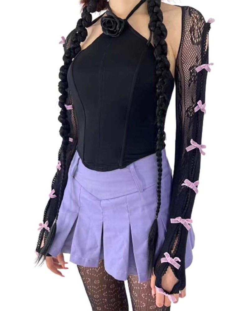 Women's Mesh Lace Shrug Crop Top Y2K Aesthetic Arm Sleeves Cardigan with Bow Grunge Cute Fairycore Accessories Purple $10.79 ...