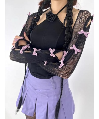 Women's Mesh Lace Shrug Crop Top Y2K Aesthetic Arm Sleeves Cardigan with Bow Grunge Cute Fairycore Accessories Purple $10.79 ...