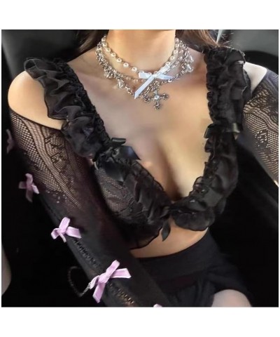 Women's Mesh Lace Shrug Crop Top Y2K Aesthetic Arm Sleeves Cardigan with Bow Grunge Cute Fairycore Accessories Purple $10.79 ...