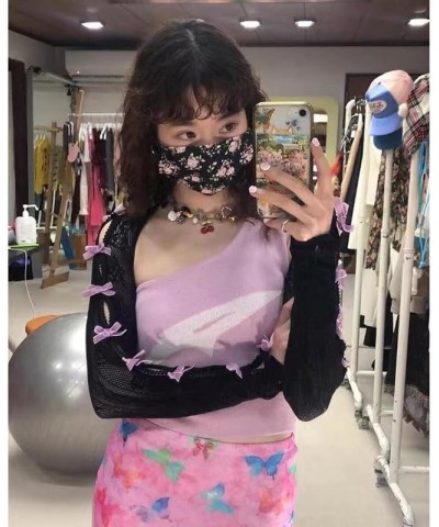 Women's Mesh Lace Shrug Crop Top Y2K Aesthetic Arm Sleeves Cardigan with Bow Grunge Cute Fairycore Accessories Purple $10.79 ...