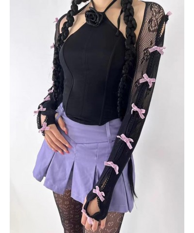 Women's Mesh Lace Shrug Crop Top Y2K Aesthetic Arm Sleeves Cardigan with Bow Grunge Cute Fairycore Accessories Purple $10.79 ...