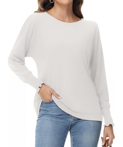 2 Pack Women's Long Sleeve Shirts, Crew Neck Smocked Cuffs Tops Loose Fit Fall Blouses Casual Trendy Tees Black, White $15.59...