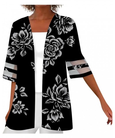 Kimonos for Women Casual Print Lace 3/4 Sleeve Open Front Cardigan Lightweight Loose Resort Wear Dressy Jacket 4-black $5.29 ...