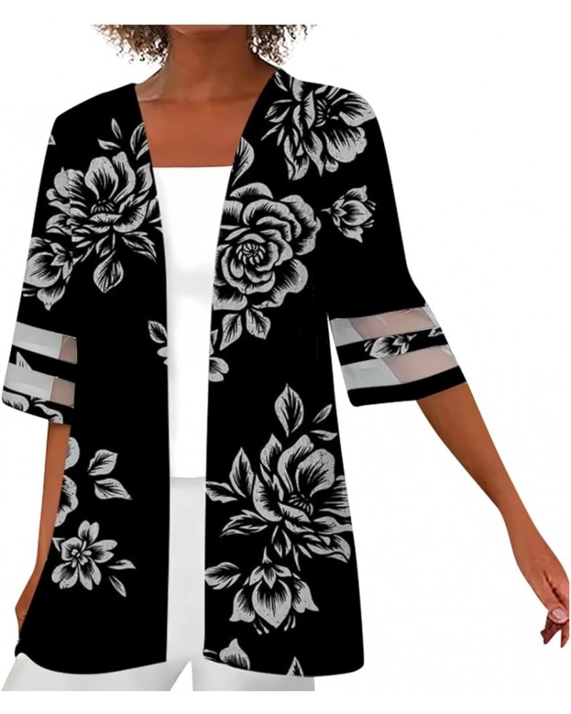 Kimonos for Women Casual Print Lace 3/4 Sleeve Open Front Cardigan Lightweight Loose Resort Wear Dressy Jacket 4-black $5.29 ...