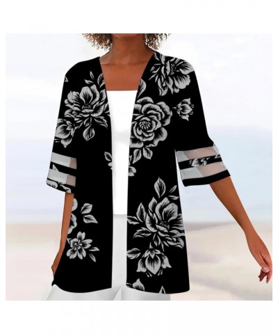 Kimonos for Women Casual Print Lace 3/4 Sleeve Open Front Cardigan Lightweight Loose Resort Wear Dressy Jacket 4-black $5.29 ...