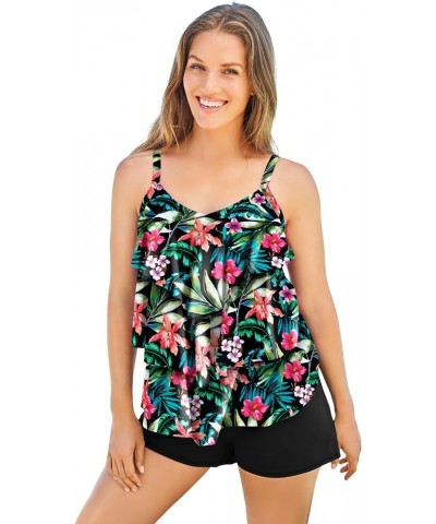 Women's Plus Size Longer-Length Tiered-Ruffle Tankini Top Oasis Floral $34.93 Swimsuits