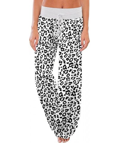 Women's Comfy Casual Pajama Pants Floral Print Drawstring Palazzo Lounge Pants Wide Leg Leopard White $10.79 Sleep & Lounge