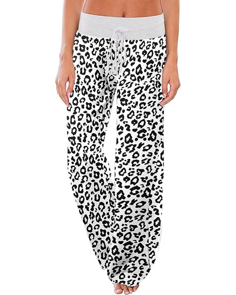 Women's Comfy Casual Pajama Pants Floral Print Drawstring Palazzo Lounge Pants Wide Leg Leopard White $10.79 Sleep & Lounge