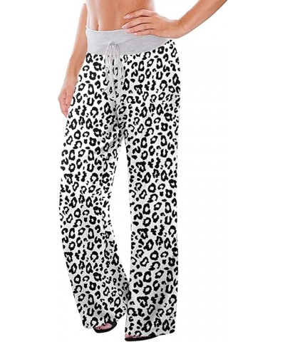 Women's Comfy Casual Pajama Pants Floral Print Drawstring Palazzo Lounge Pants Wide Leg Leopard White $10.79 Sleep & Lounge