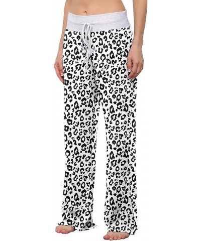 Women's Comfy Casual Pajama Pants Floral Print Drawstring Palazzo Lounge Pants Wide Leg Leopard White $10.79 Sleep & Lounge