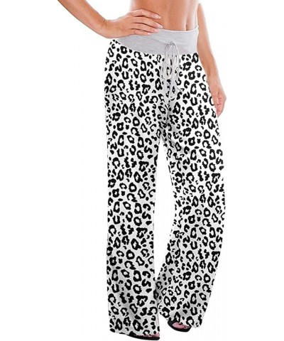 Women's Comfy Casual Pajama Pants Floral Print Drawstring Palazzo Lounge Pants Wide Leg Leopard White $10.79 Sleep & Lounge