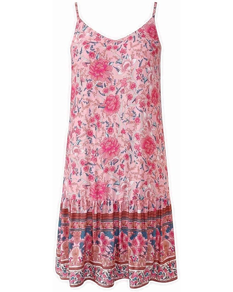 Women's Short Slip Dress Casual V-Neck Summer Boho Floral Print Loose Sleeveless Adjustable Mini Ruffle Beach Pink $16.42 Dre...