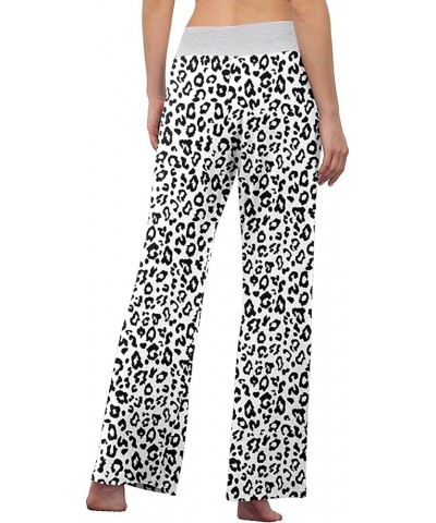 Women's Comfy Casual Pajama Pants Floral Print Drawstring Palazzo Lounge Pants Wide Leg Leopard White $10.79 Sleep & Lounge