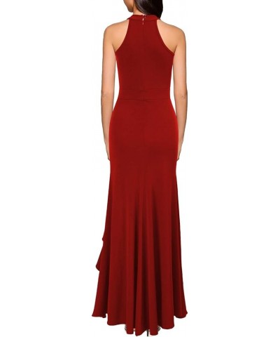 Women's High Neck Split Bodycon Mermaid Evening Cocktail Long Dress Red $26.99 Dresses