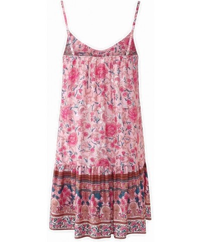 Women's Short Slip Dress Casual V-Neck Summer Boho Floral Print Loose Sleeveless Adjustable Mini Ruffle Beach Pink $16.42 Dre...