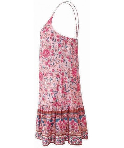 Women's Short Slip Dress Casual V-Neck Summer Boho Floral Print Loose Sleeveless Adjustable Mini Ruffle Beach Pink $16.42 Dre...