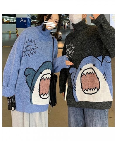 Women Sweater Long Sleeve Flame Bat Sleeve Jumper Oversized Casual Knitting Pullover Tops Turtlenecks-blue $12.40 Sweaters