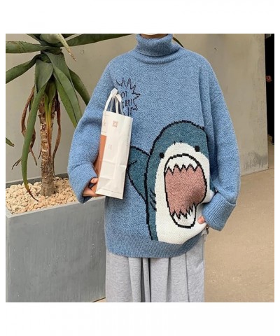 Women Sweater Long Sleeve Flame Bat Sleeve Jumper Oversized Casual Knitting Pullover Tops Turtlenecks-blue $12.40 Sweaters