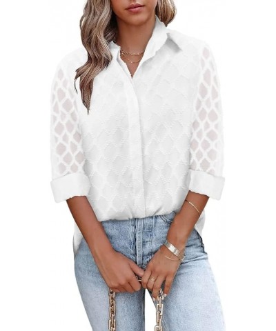 Blouse for Womens Casual Button Down Long Sleeve Shirts Collared Dressy Loose Fit Tunic V Neck Tops 0-a-gridwhite $11.39 Blouses