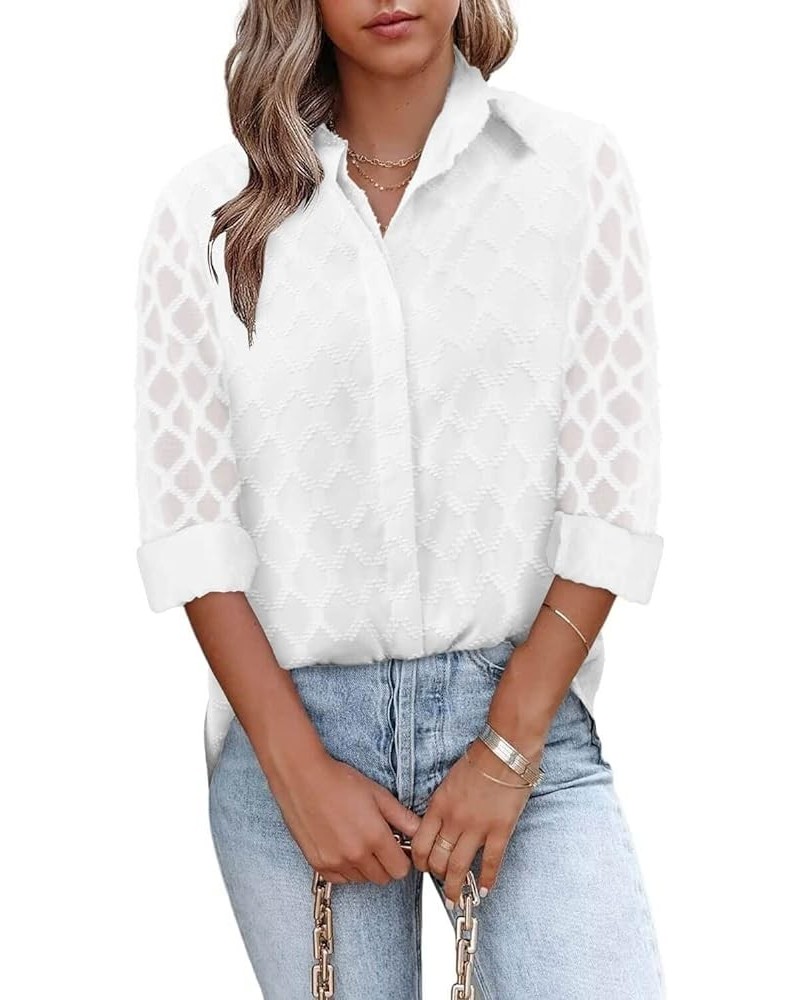 Blouse for Womens Casual Button Down Long Sleeve Shirts Collared Dressy Loose Fit Tunic V Neck Tops 0-a-gridwhite $11.39 Blouses